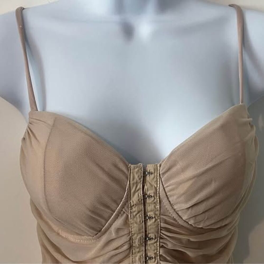 Moa Moa Ruched Mesh Bustier Corset Top Beige Tan Hook & Eye Y2K Fairycore XL - Picture 5 of 10